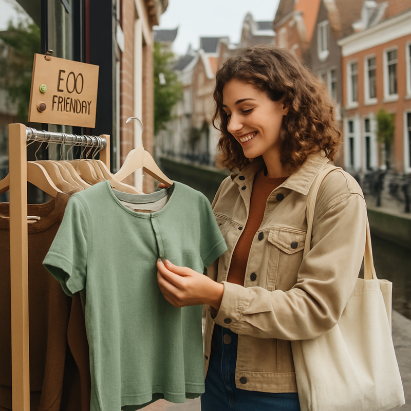 Jonge consument winkelt bij een lokaal duurzaam modemerk in Leiden