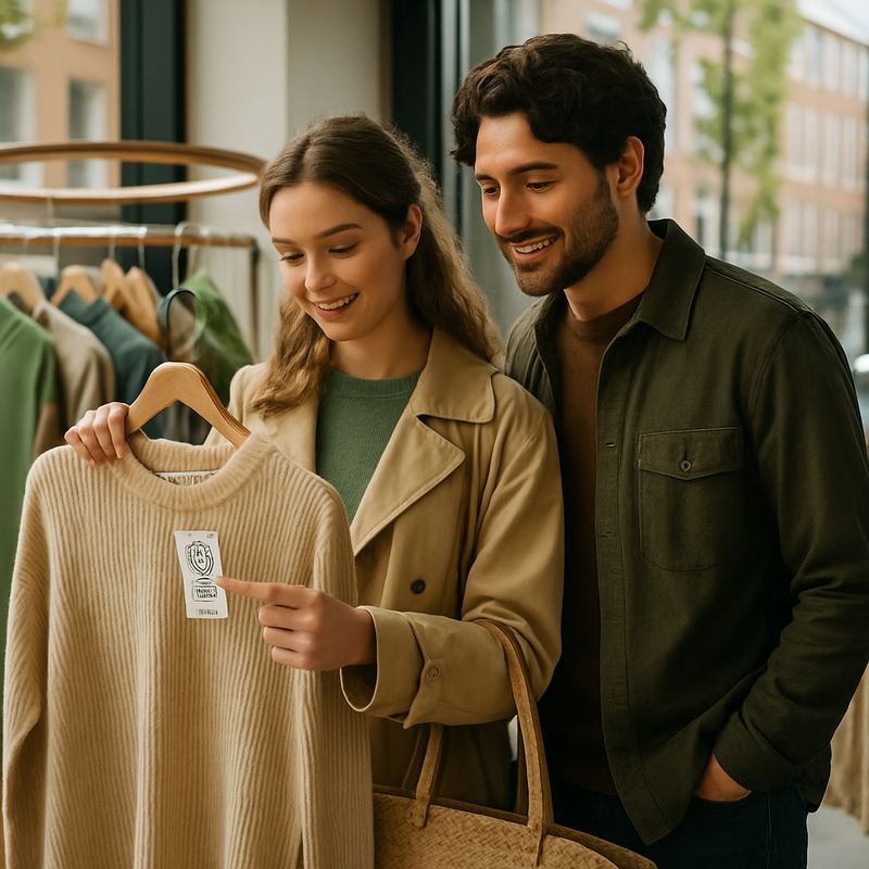 Jong stel koopt duurzame kleding in een eco-vriendelijke winkel in Leiden