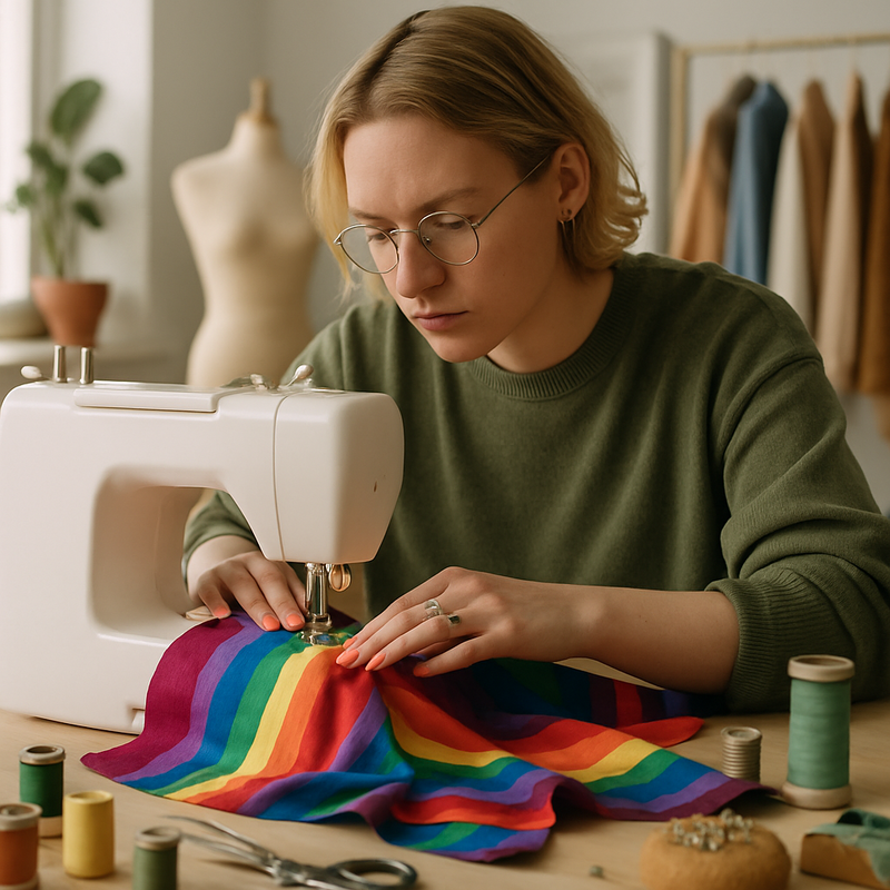 Modeontwerper maakt kleding met naaipakket in een lichte, moderne werkruimte