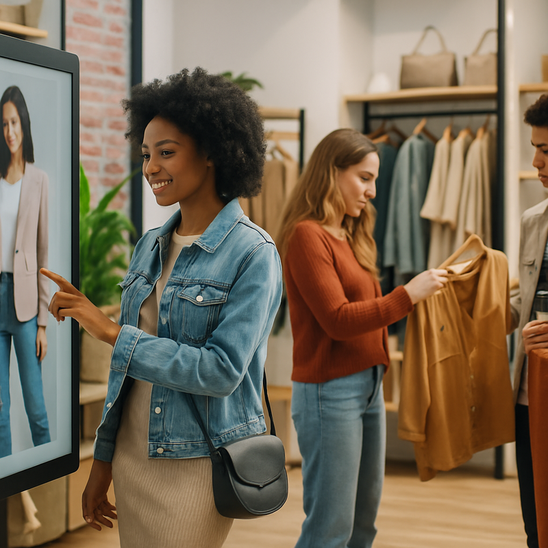 Moderne modewinkel waar klanten online en offline shoppen combineren