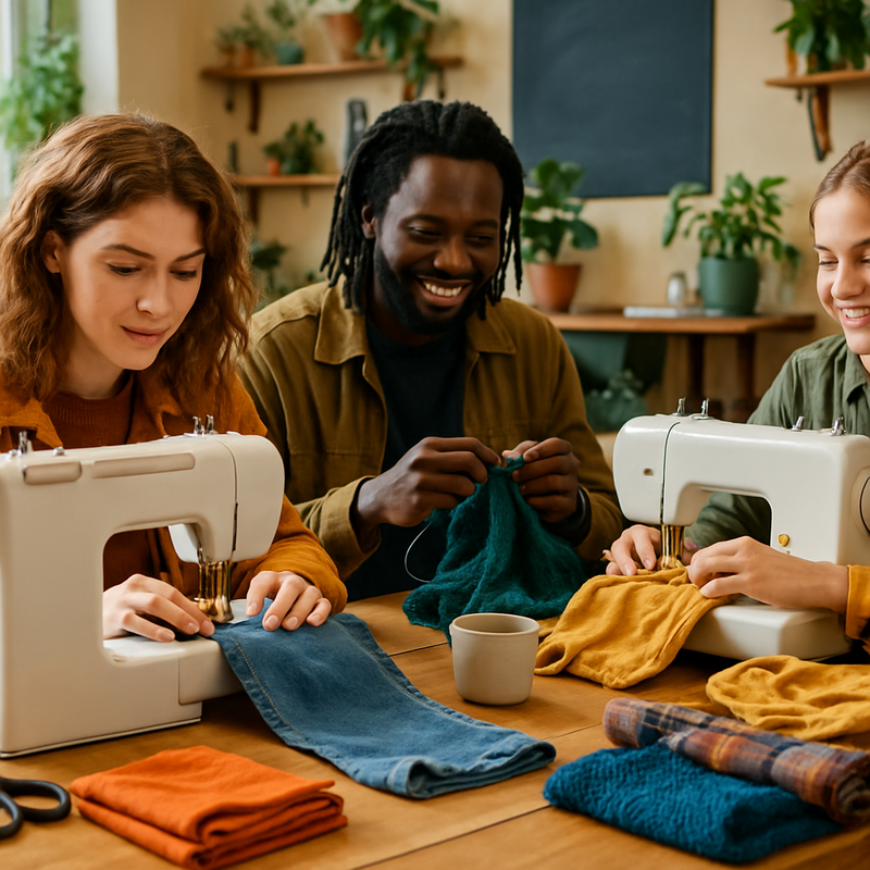 Groep jonge volwassenen repareert kleding samen in een repair café